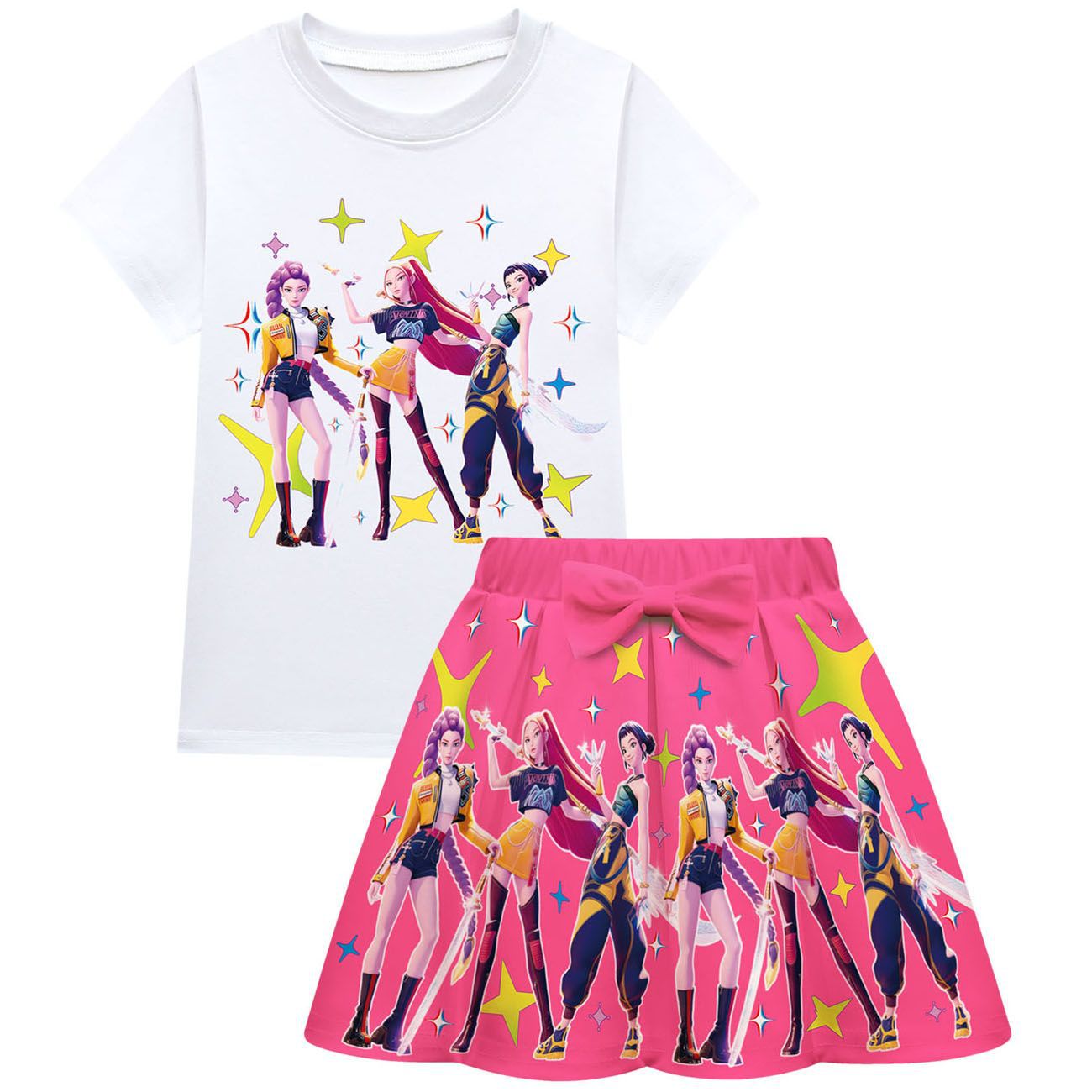 Kid Girls KPop Demon Hunters T Shirt Pleated Skirt Outfits Cosplay Costume Dress - Picture 17 of 31
