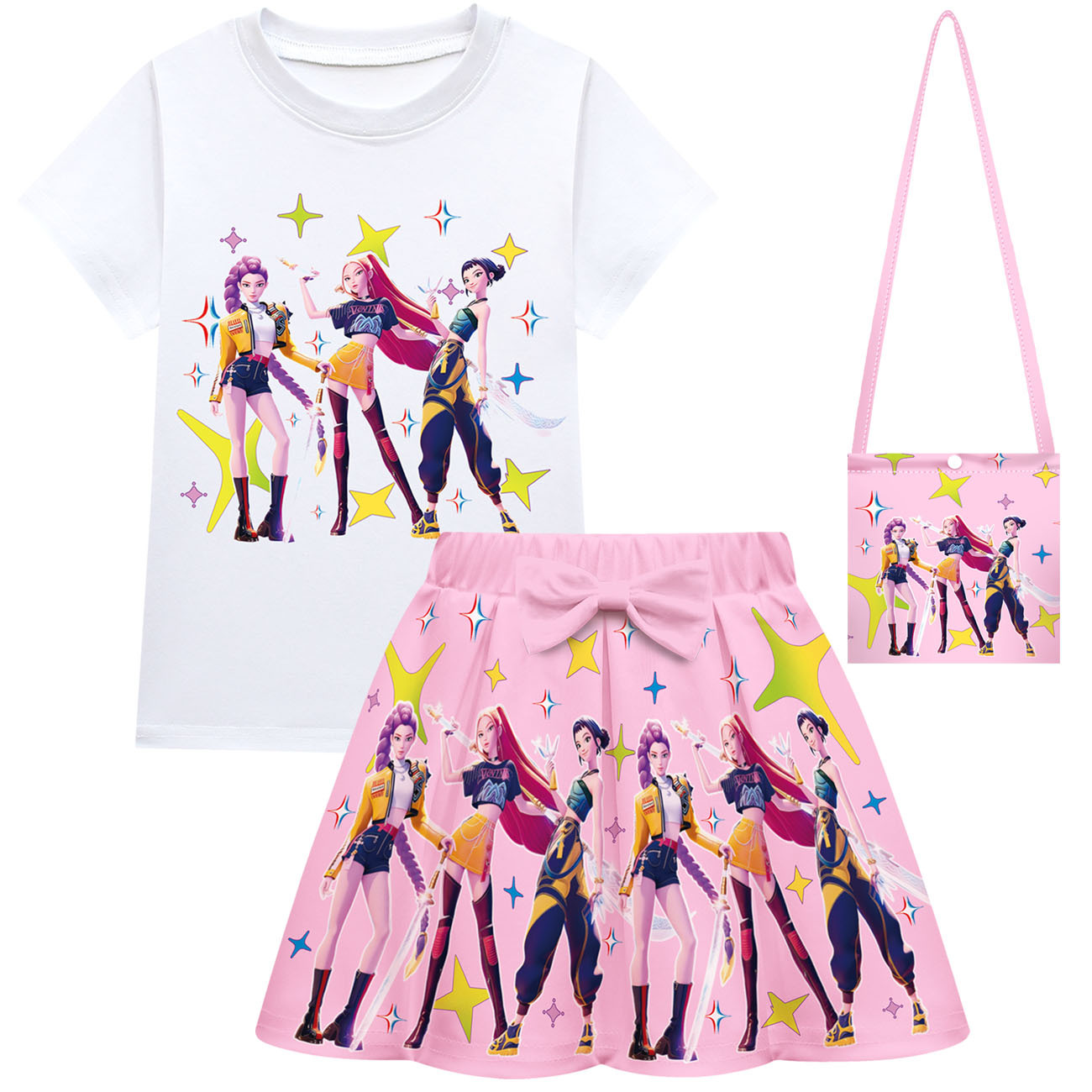 Kid Girls KPop Demon Hunters T Shirt Pleated Skirt Outfits Cosplay Costume Dress - Picture 20 of 31