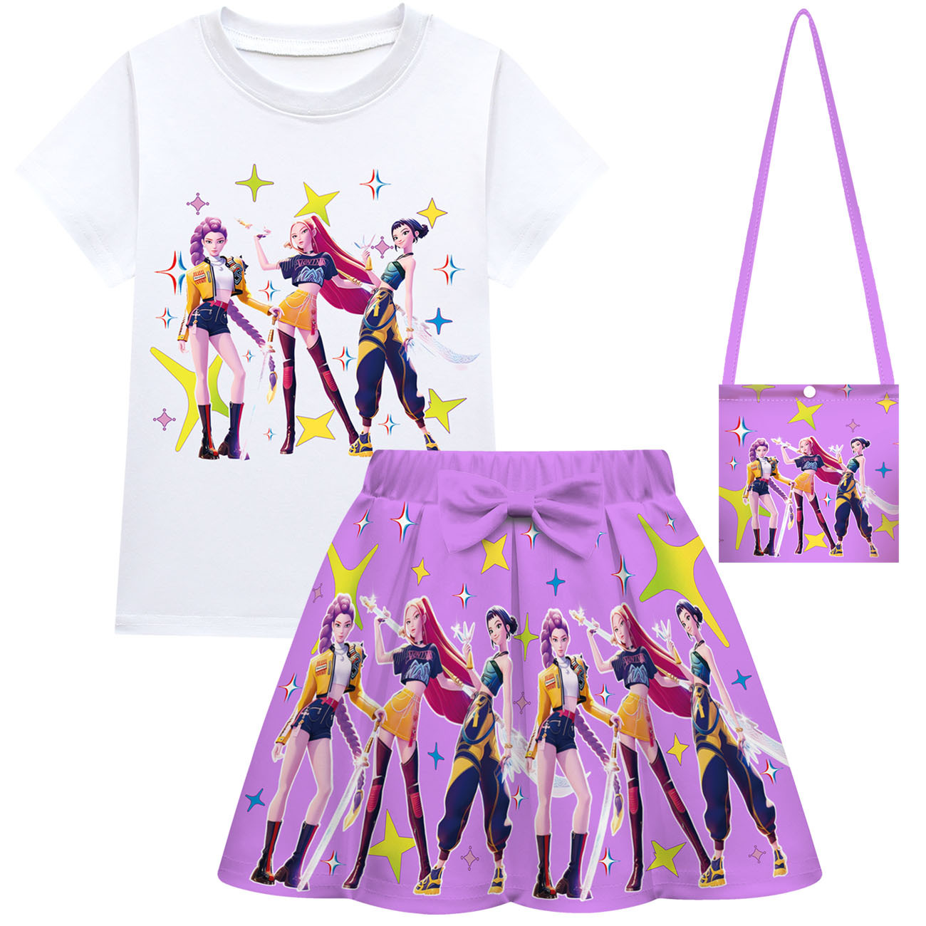 Kid Girls KPop Demon Hunters T Shirt Pleated Skirt Outfits Cosplay Costume Dress - Picture 24 of 31