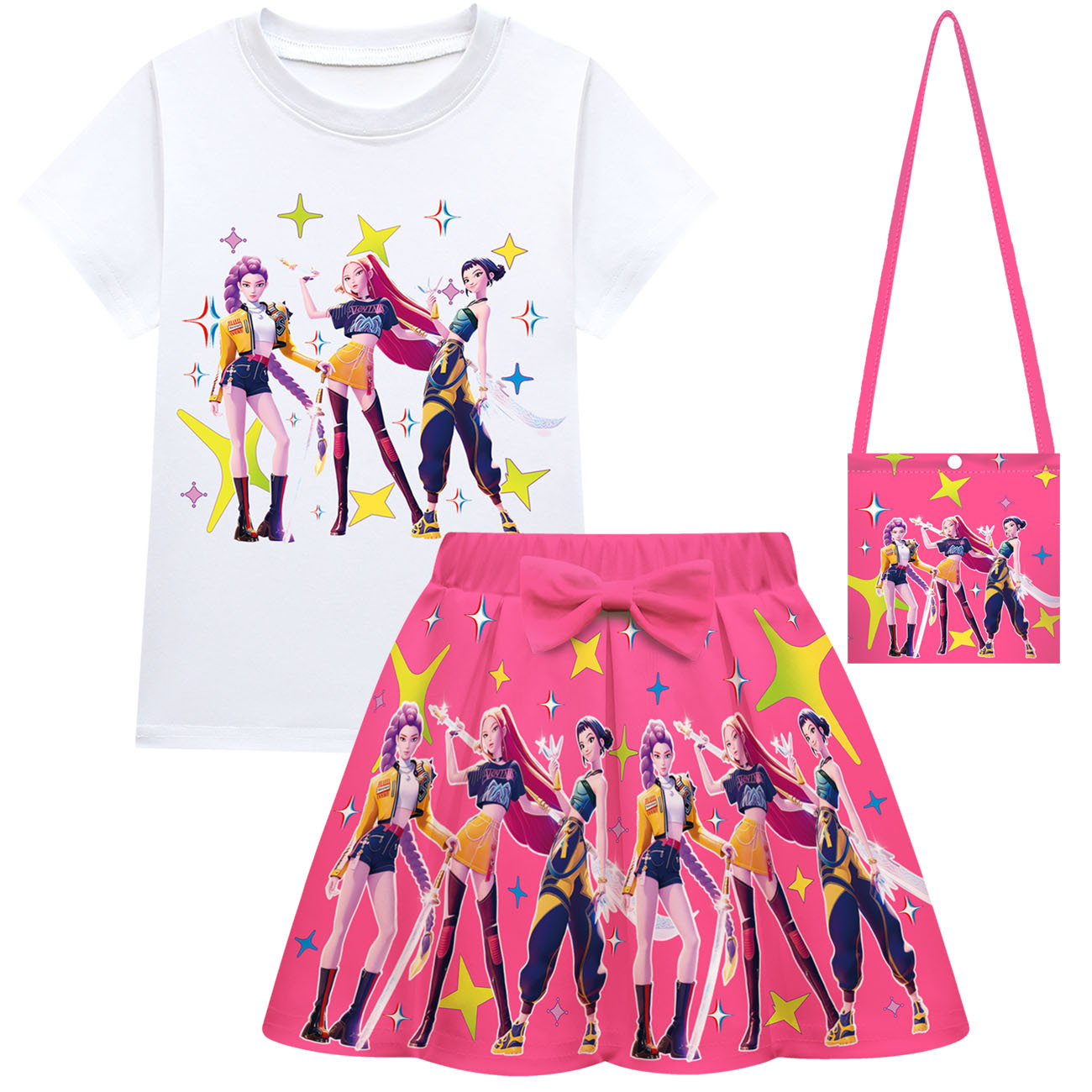 Kid Girls KPop Demon Hunters T Shirt Pleated Skirt Outfits Cosplay Costume Dress - Picture 28 of 31