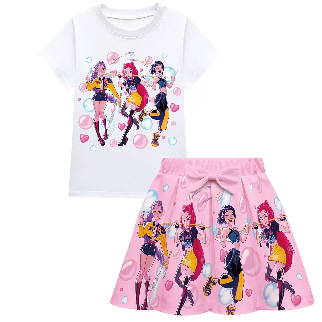Girls KPop Demon Hunters T Shirt Pleated Skirt Outfits Kid Cosplay Costume Dress - Picture 10 of 30