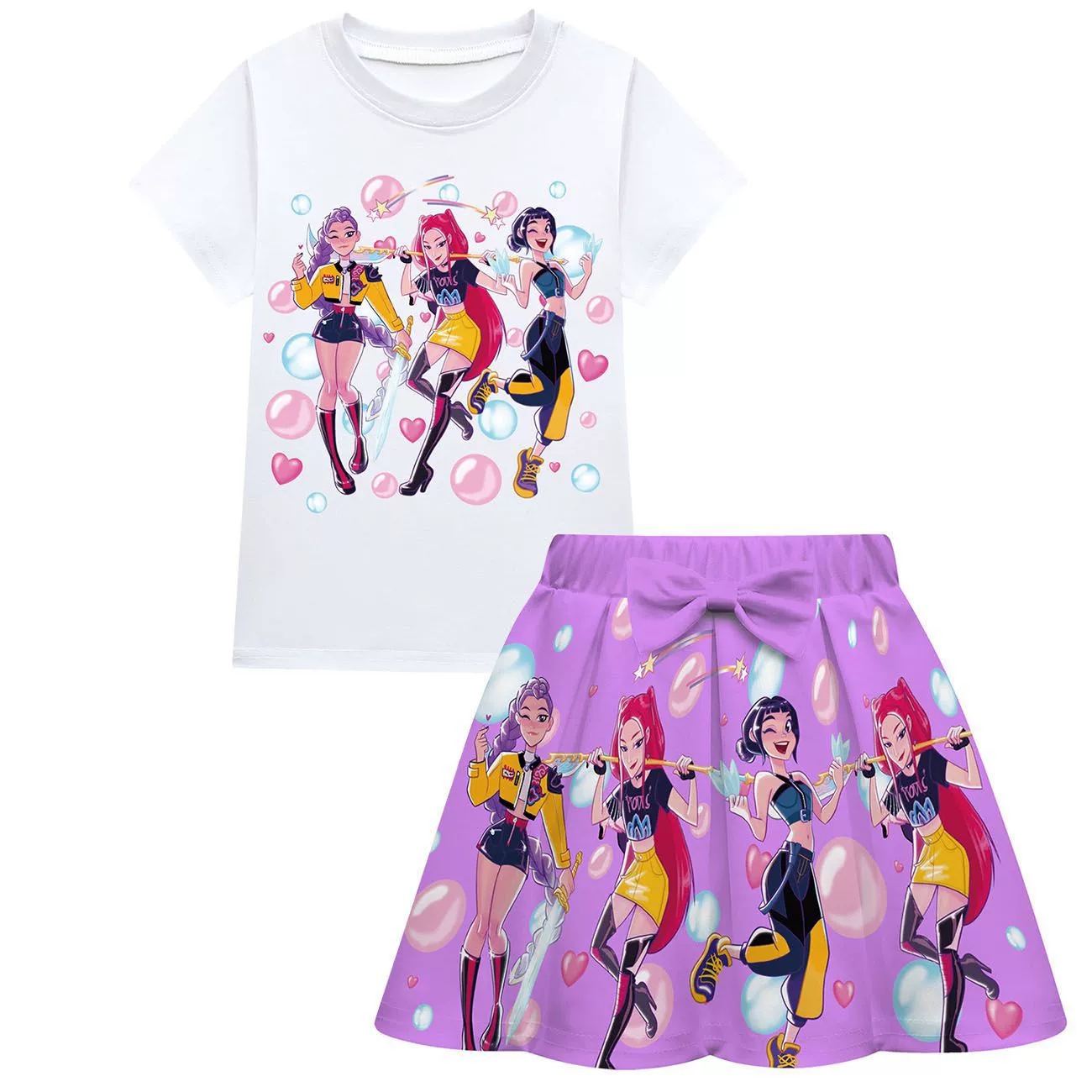 Girls KPop Demon Hunters T Shirt Pleated Skirt Outfits Kid Cosplay Costume Dress - Picture 13 of 30