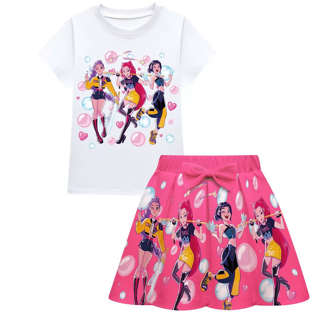 Girls KPop Demon Hunters T Shirt Pleated Skirt Outfits Kid Cosplay Costume Dress - Picture 16 of 30