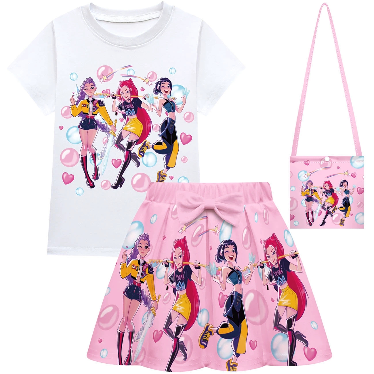 Girls KPop Demon Hunters T Shirt Pleated Skirt Outfits Kid Cosplay Costume Dress - Picture 19 of 30