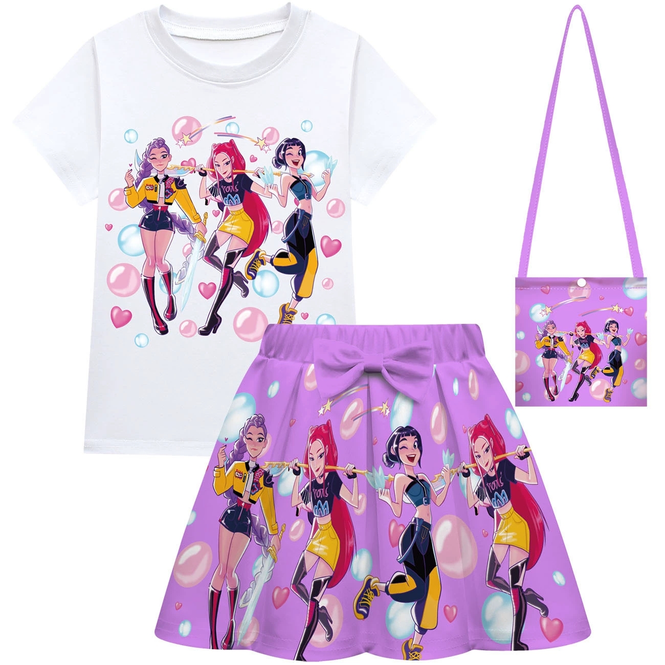 Girls KPop Demon Hunters T Shirt Pleated Skirt Outfits Kid Cosplay Costume Dress - Picture 23 of 30