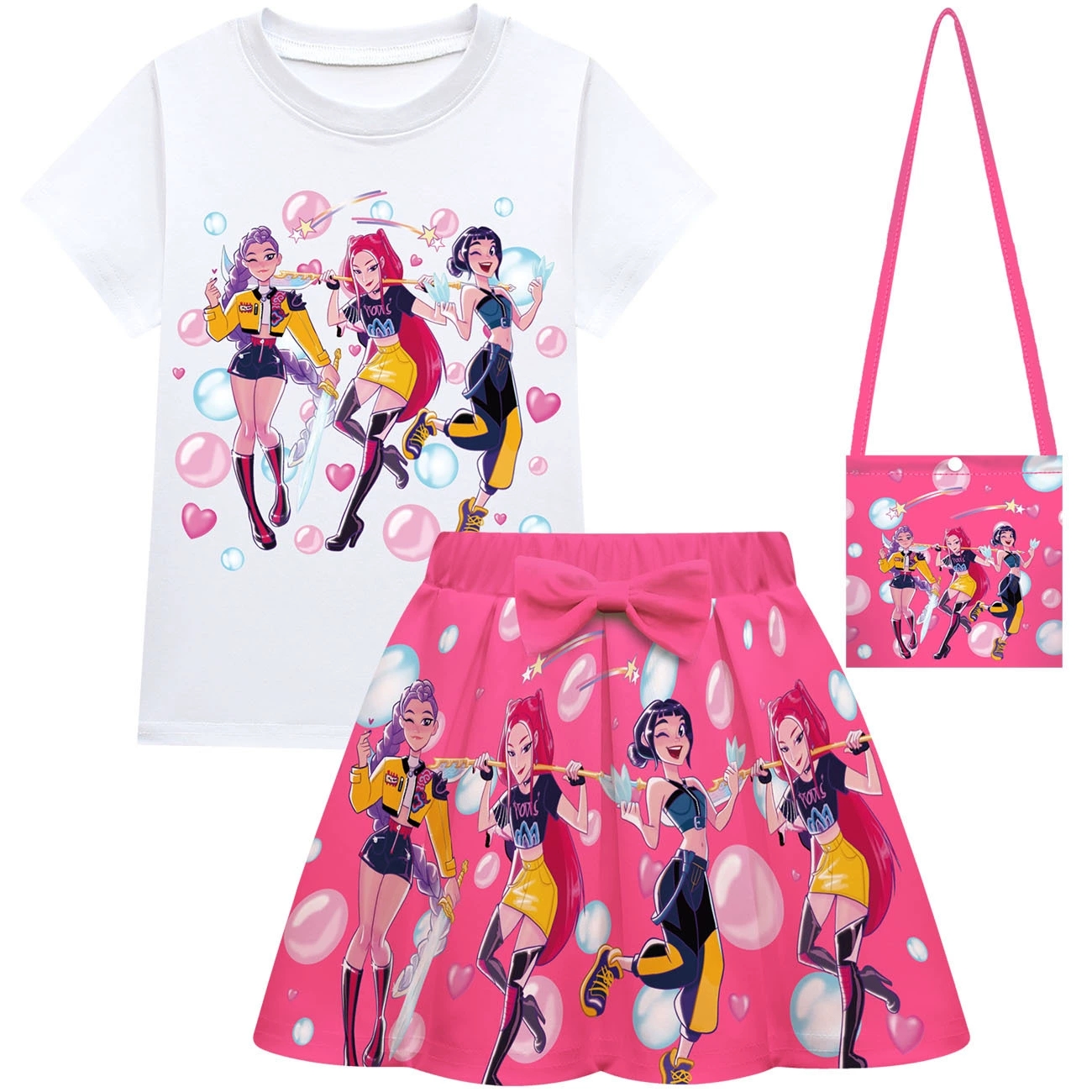 Girls KPop Demon Hunters T Shirt Pleated Skirt Outfits Kid Cosplay Costume Dress - Picture 27 of 30