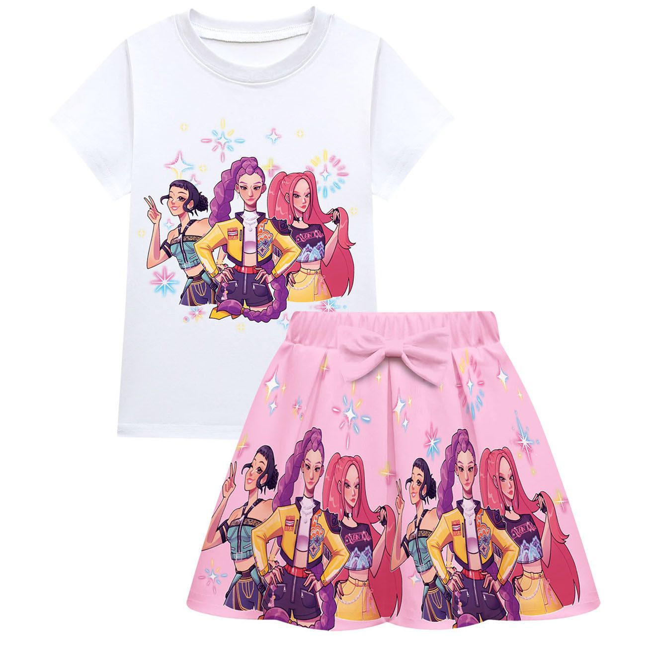 Girls KPop Demon Hunters T Shirt Pleated Skirt Set Outfits Cosplay Costume Dress - Picture 11 of 31