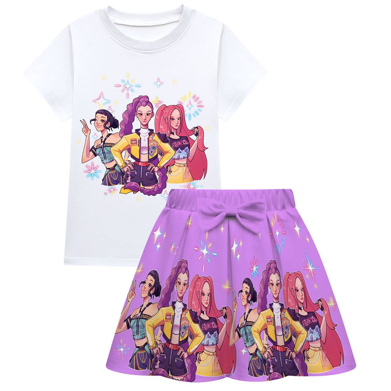 Girls KPop Demon Hunters T Shirt Pleated Skirt Set Outfits Cosplay Costume Dress - Picture 14 of 31