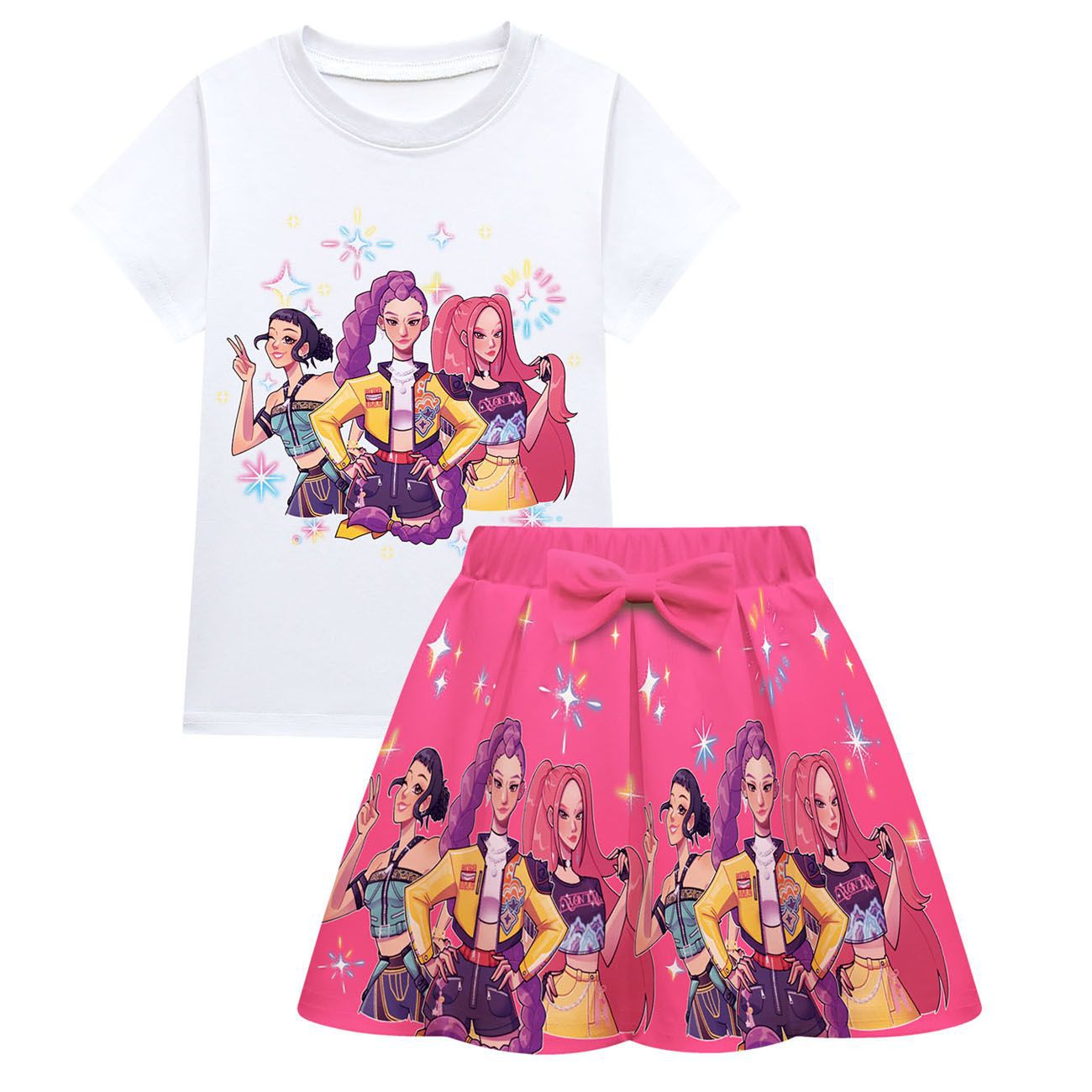 Girls KPop Demon Hunters T Shirt Pleated Skirt Set Outfits Cosplay Costume Dress - Picture 17 of 31