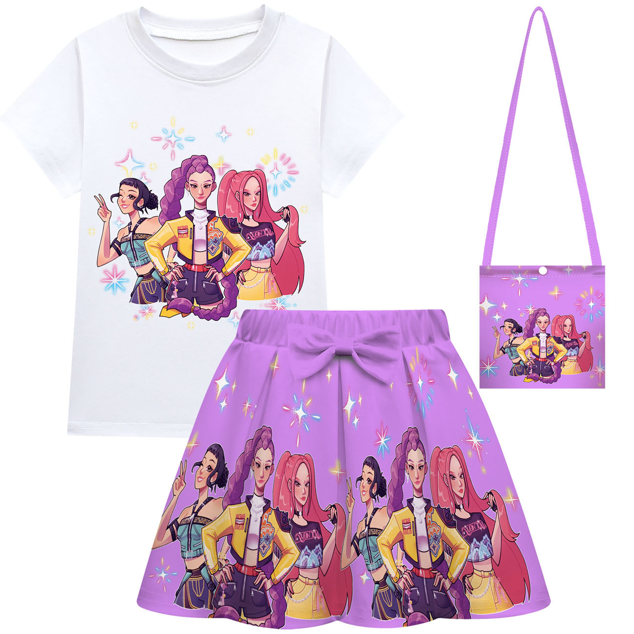 Girls KPop Demon Hunters T Shirt Pleated Skirt Set Outfits Cosplay Costume Dress - Picture 24 of 31