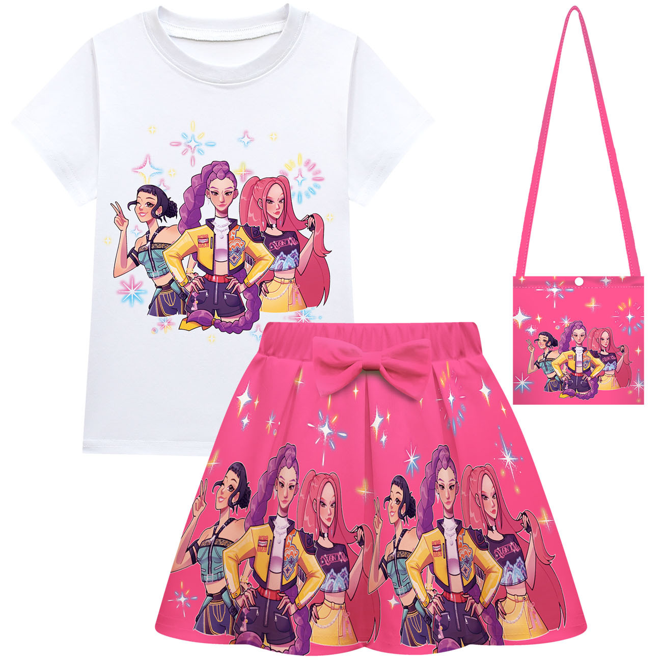 Girls KPop Demon Hunters T Shirt Pleated Skirt Set Outfits Cosplay Costume Dress - Picture 28 of 31