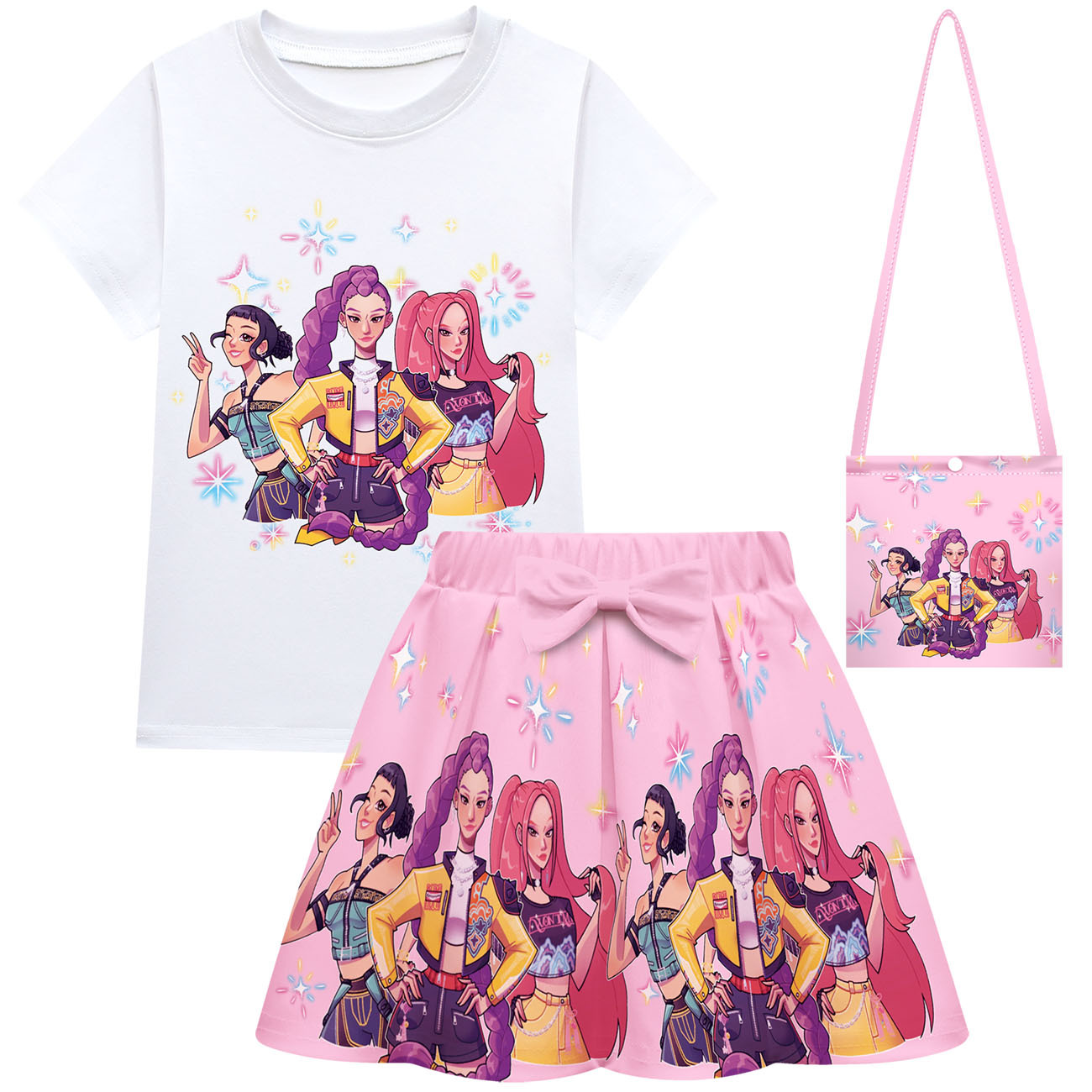 Girls KPop Demon Hunters T Shirt Pleated Skirt Set Outfits Cosplay Costume Dress - Picture 20 of 31