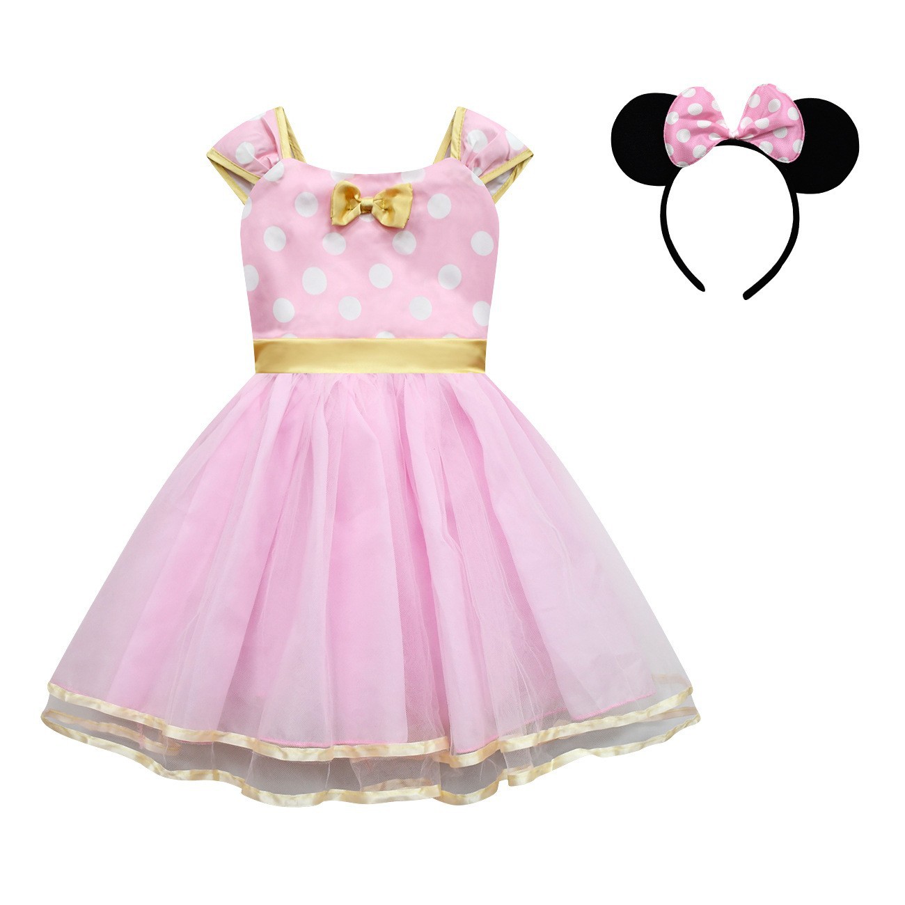 Girls Mickey Minnie Mouse Mesh Dot Dress Party Princess Tutu Skirt Birthday UK