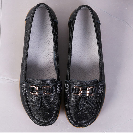 Womens Loafers Hollow Mocassin Flat Shoes Ladies Comfy Casual Leather Shoes Size