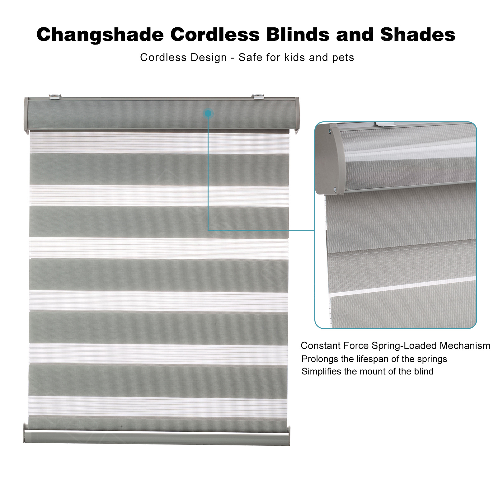 Changshade Window Blinds 85% Blackout Roller Anti Uv Sheer Shades Zebra Shade