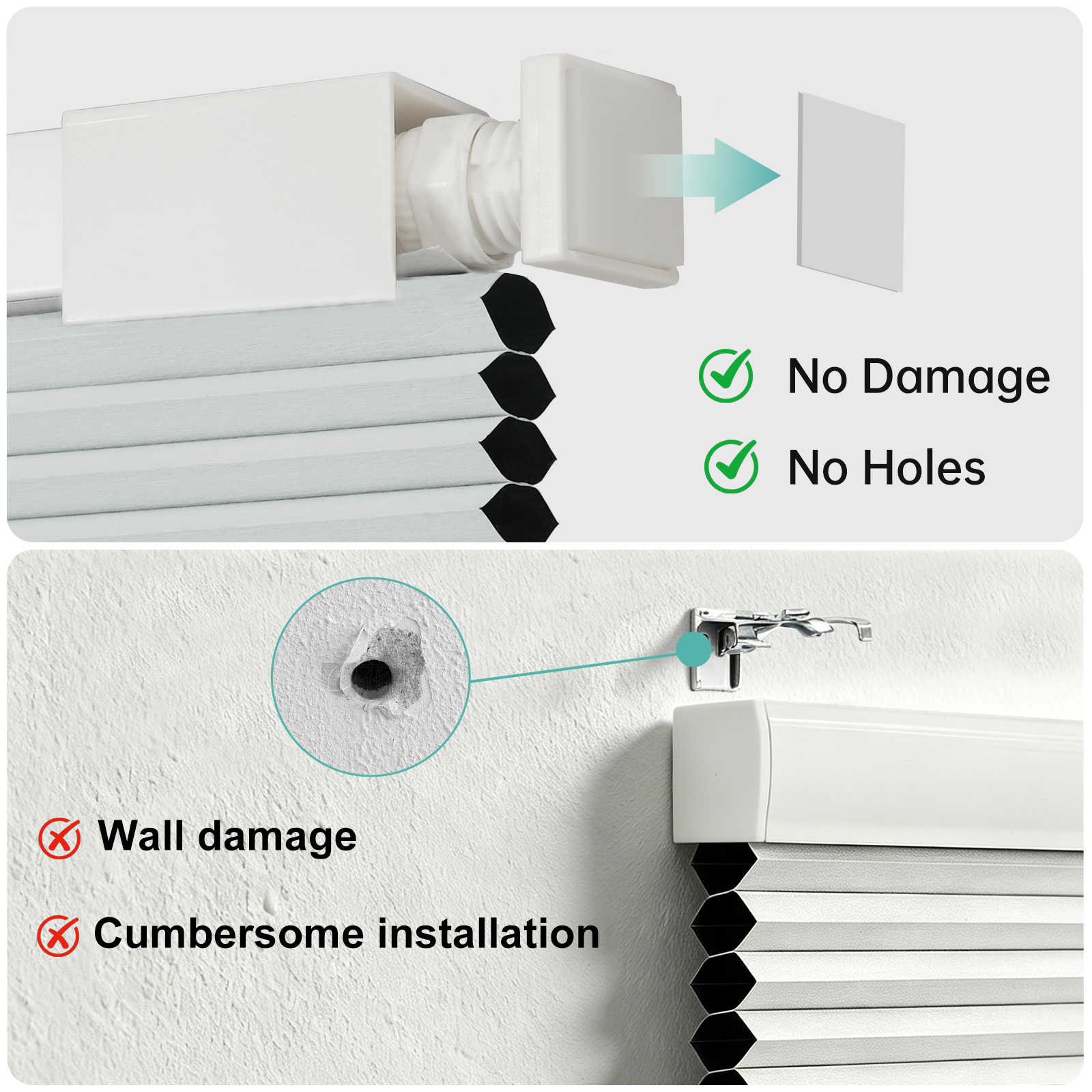 No Drill No Tools Blackout Honeycomb Cellular Shades Cordless Blinds for Windows