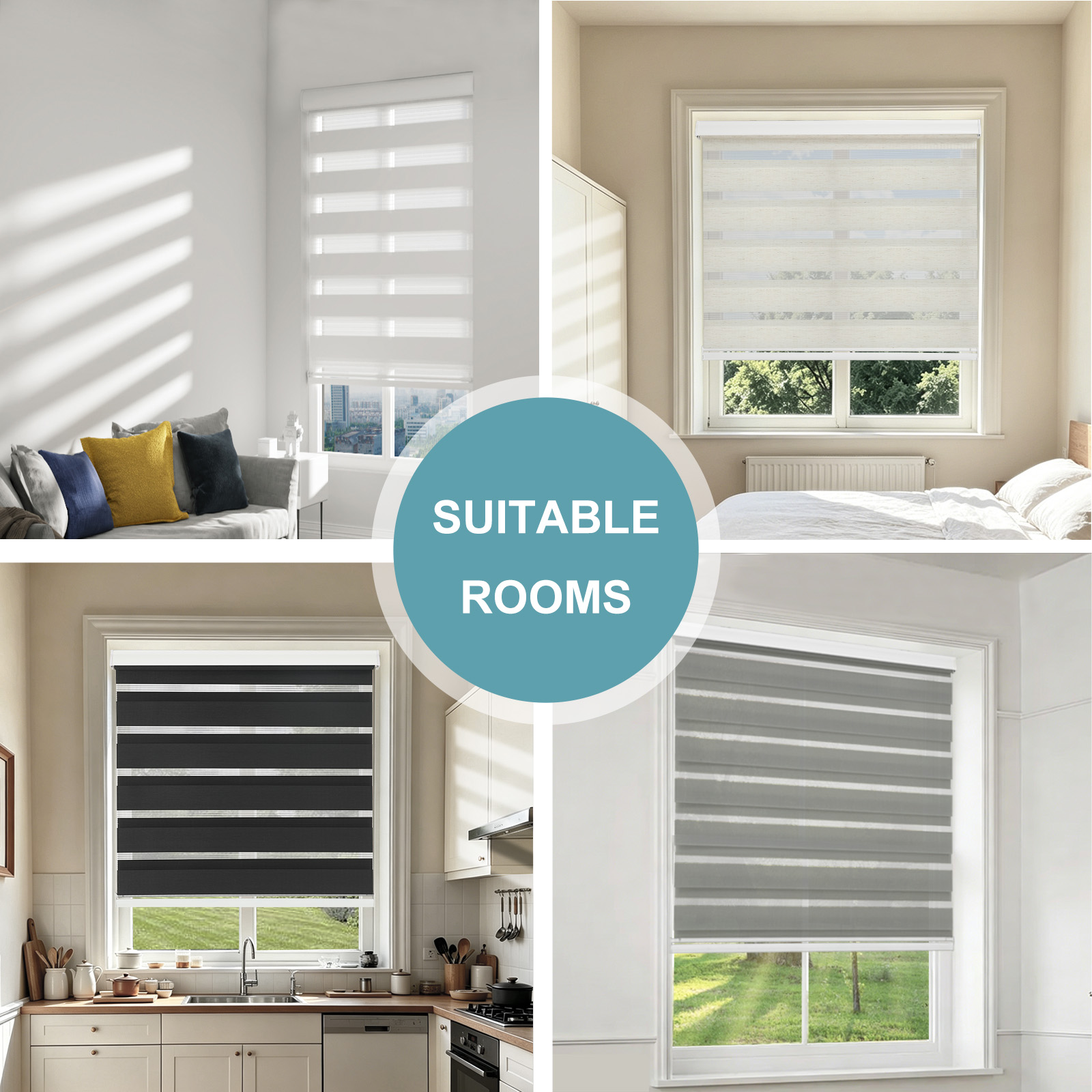 Horizontal Window Shade Blind Zebra Dual Roller Blinds Curtains,Easy to Install