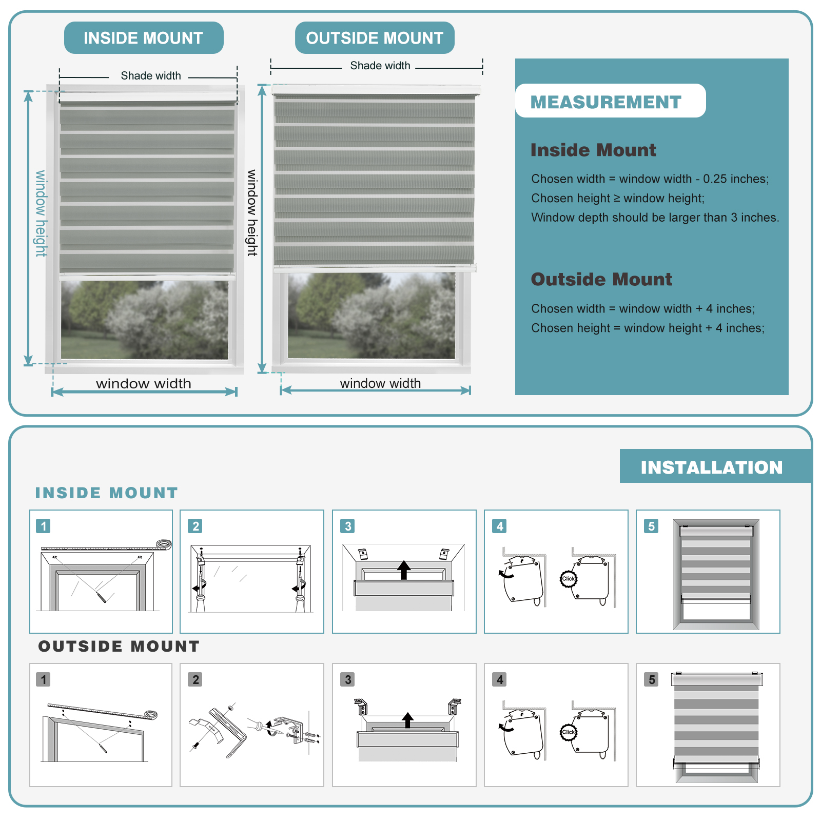 Changshade Horizontal Shade Window Blind Zebra Dual Roller Blind Easy to Install