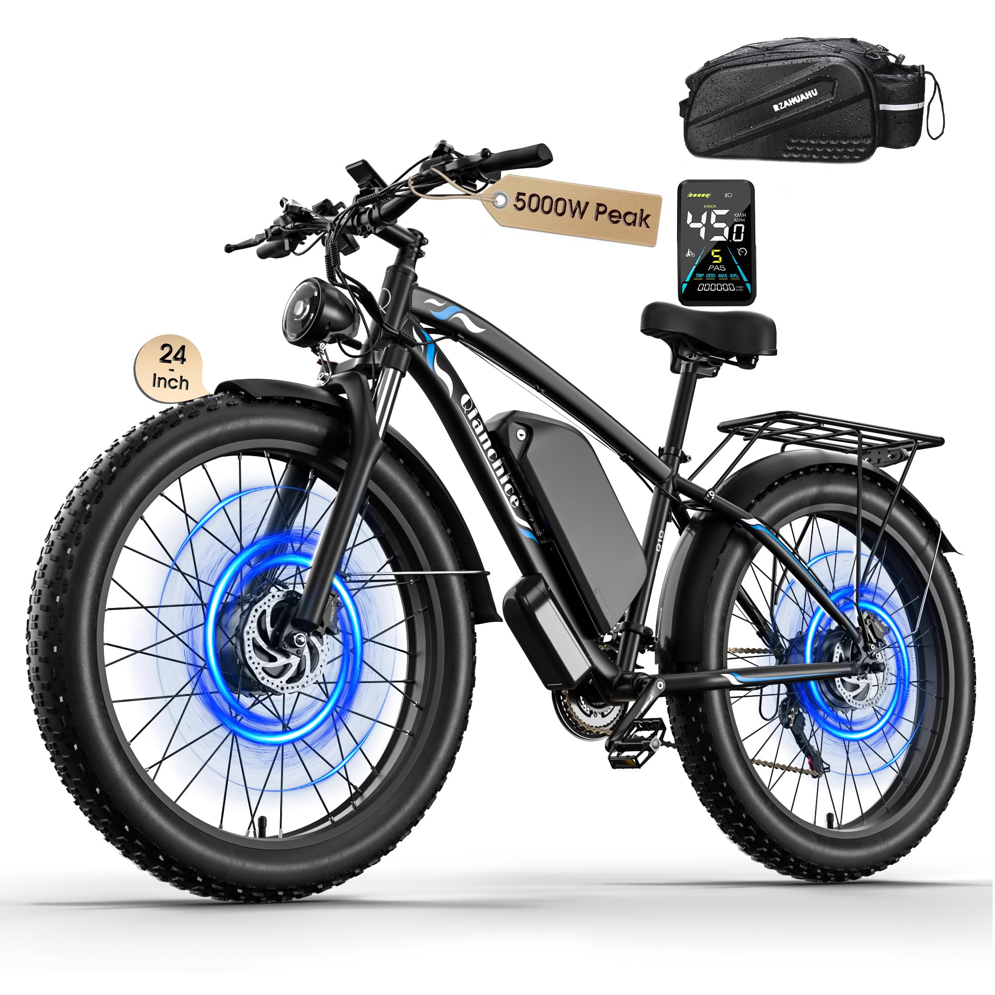 4000W Electric Bike Bicycles 45MPH 100Miles 52v 34AH Ebike FatTire 24In Commuter