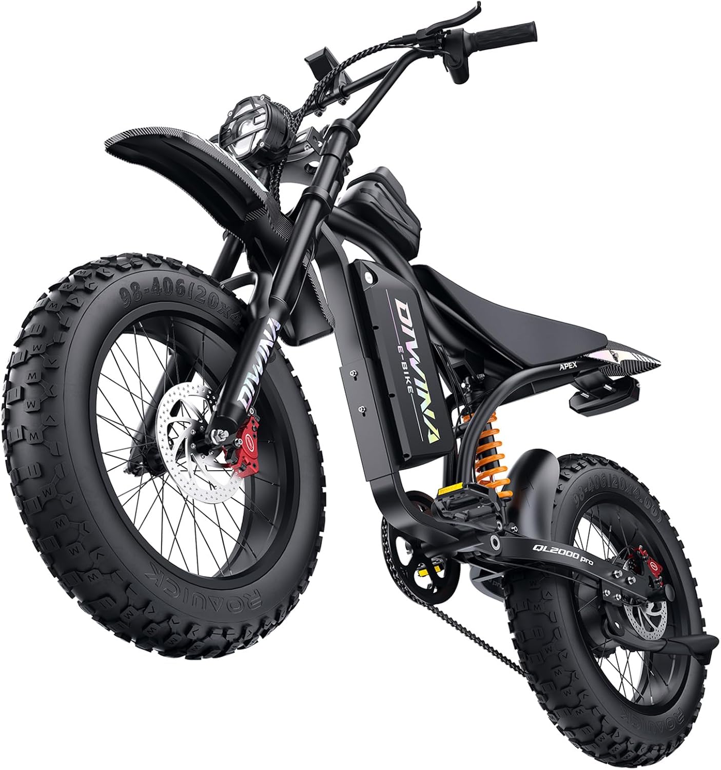 Electric Dirt Bike 60V 32/36AH Battery, Fat Tire 20Inch, 7-Speed Hydraulic Brake
