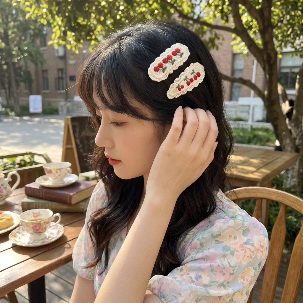 Cute Fruit Embroidered Lace Hair Clips 2Pcs Knit BB Hair Pins for Girls