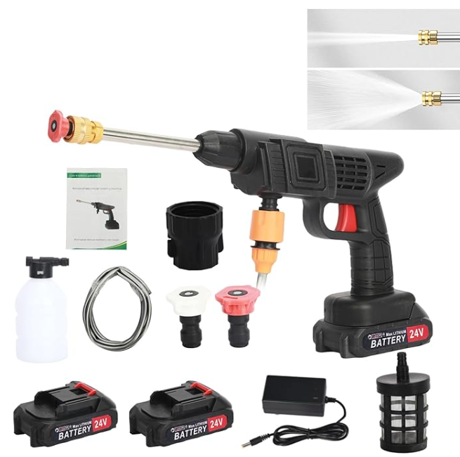 21V Portable Cordless Pressure Washer with 2 Batteries Car Washer Full Kit