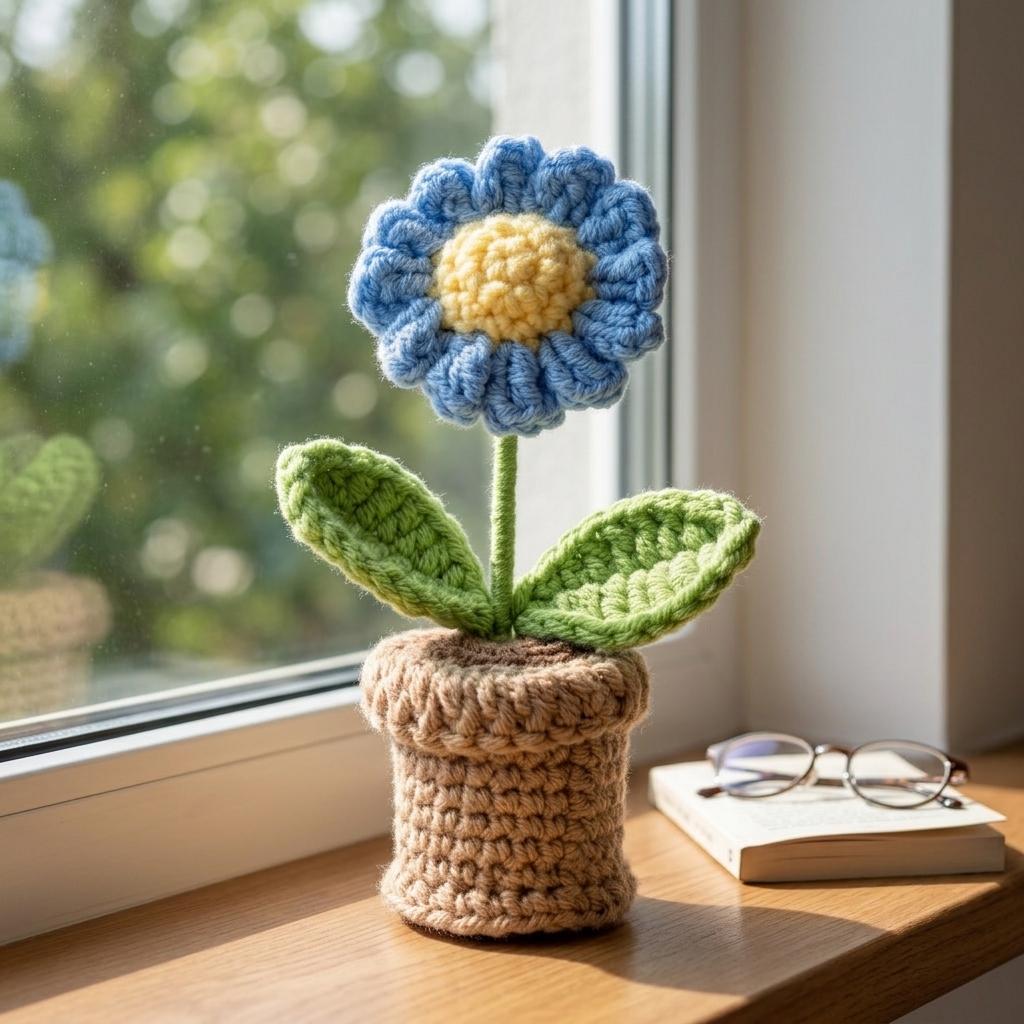 Cute Handmade Crochet Potted Flower Desk Decor