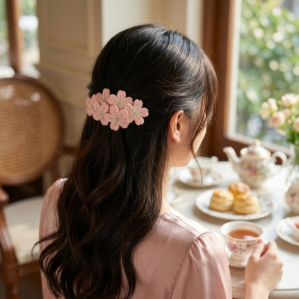 Floral Embroidery Hair Clips for Girls Soft Flower Hair Decor Accessory Gift