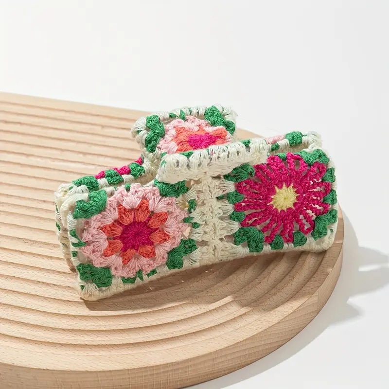 Bohemian Crochet Flower Hair Claw Clip for Daily Wear 1Pc