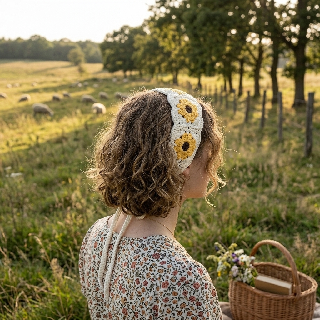 Handwoven Daisy Hairband Crochet Knit Headband for Women Girls