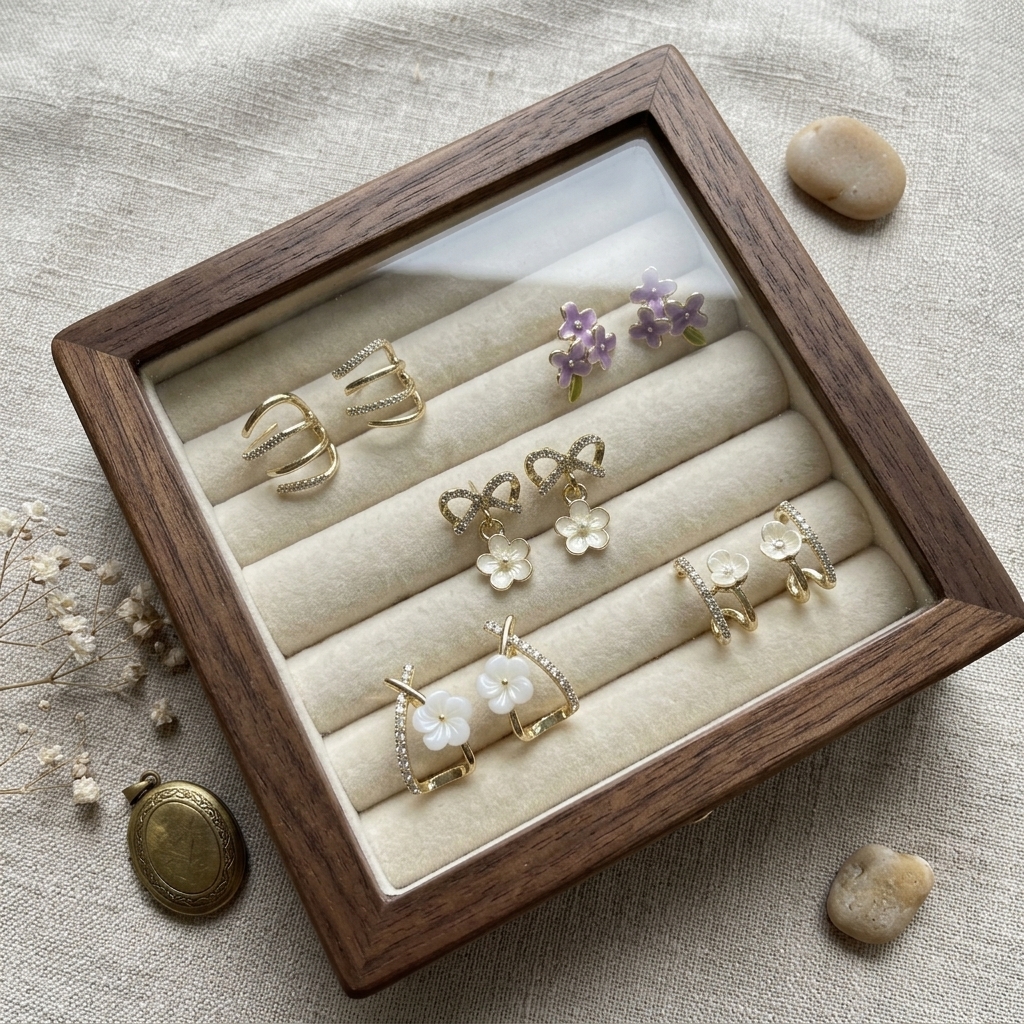 Gold-Tone Floral Butterfly Stud Dangles 5 Assorted Alloy Earring Collection