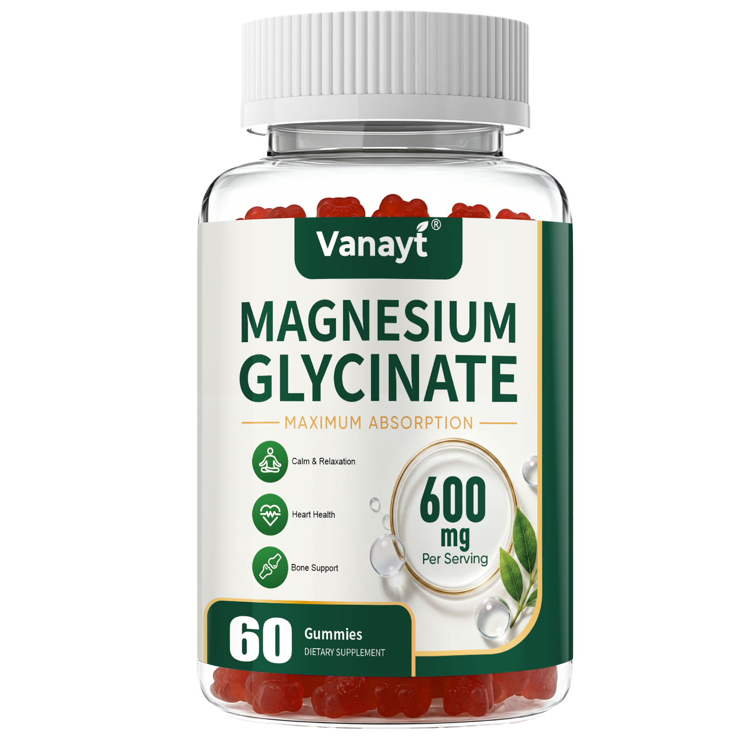 Magnesium Glycinate High Absorption Calm Relax Muscle Bone Wellness Support