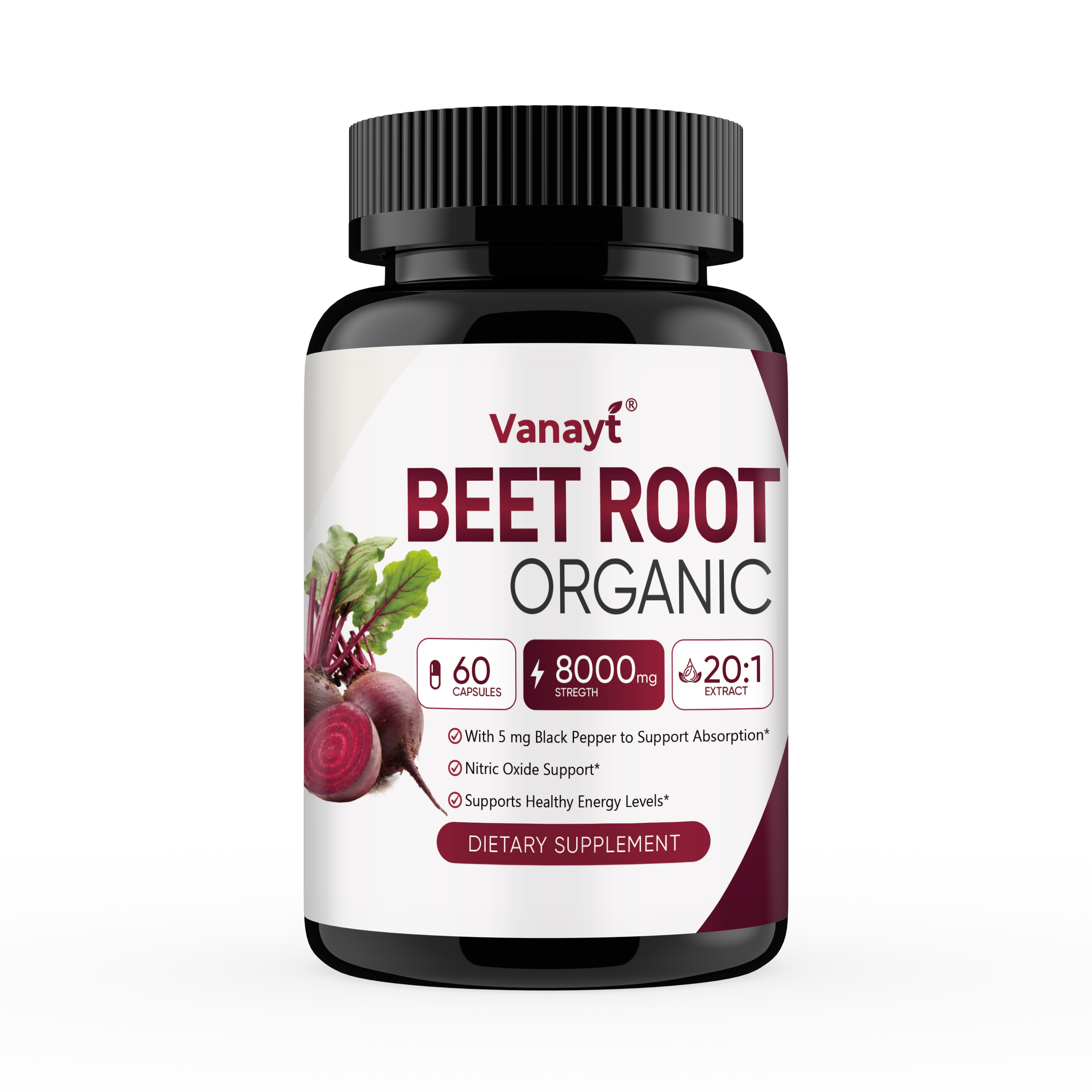 Vanayt Organic Beet Root 8000 mg Strength 20:1 Extract, 120 Vegan Capsules