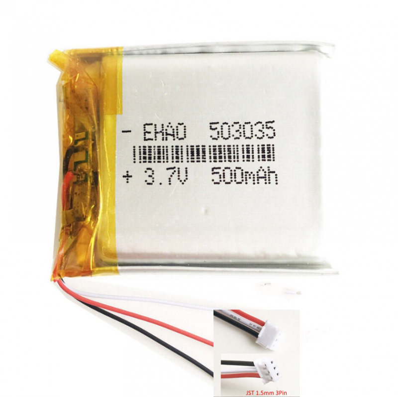 Celle batteria ricaricabile lipo 3,7V 500mAh 503035 + spina JST 3 pin per registratore - Foto 21 di 24