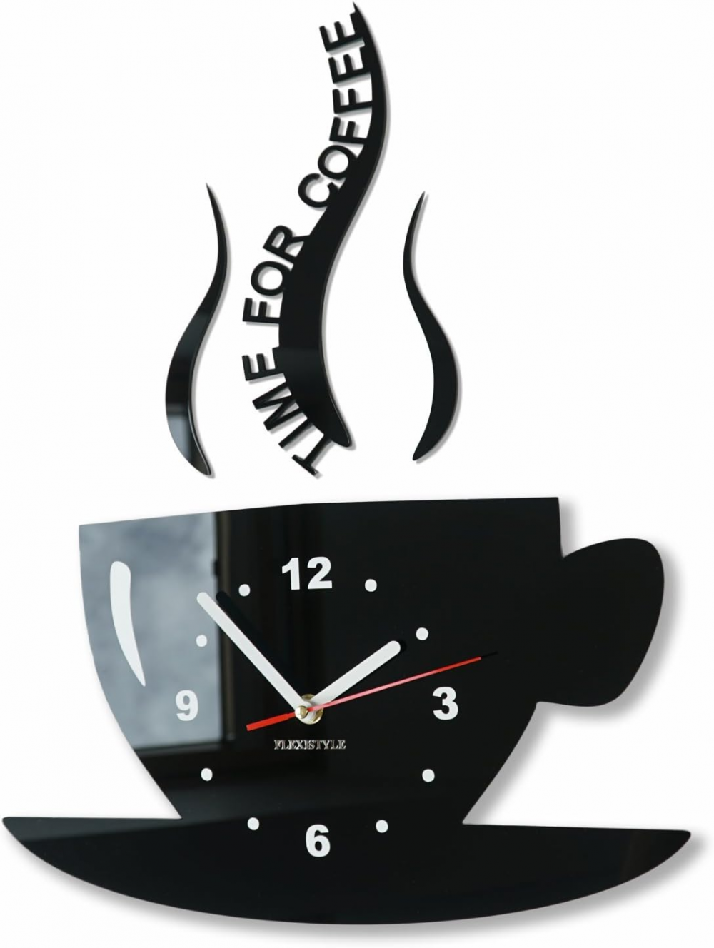 Tasse Temps pour café Moderne de Cuisine - Horloge Murale 3 D - Noir