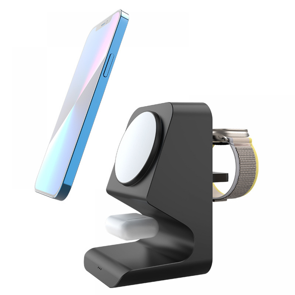 thumbnail image 1 of Soporte cargador inalámbrico magnético 3 en 1 compatible con iPhone/AirPods/i-Watch, carga rápida, diseño que ahorra espacio, 1 of 7