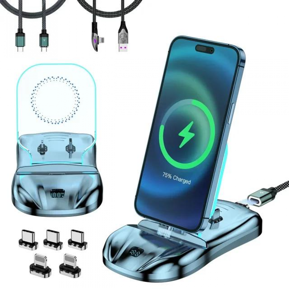 thumbnail image 1 of Estación de carga magnética 3 en 1 Cargador rápido de 100 W con USB-C y cable para iPhone, soporte para teléfono, base de carga inalámbrica, 1 of 6