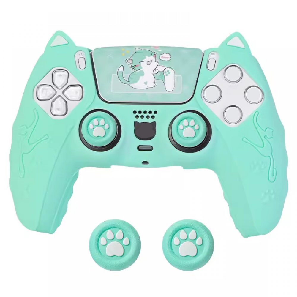 Funda protectora de silicona para mando de PS5, funda protectora con orejas de gato y tapa para joystick