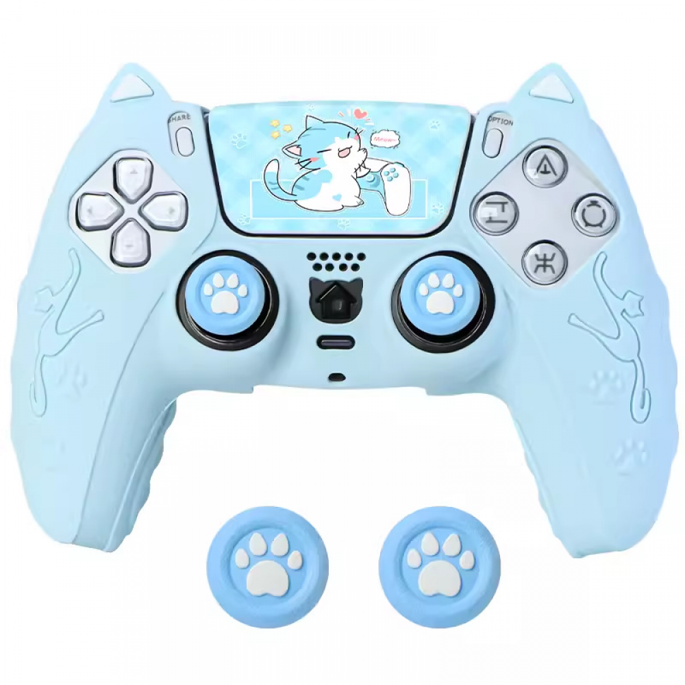 Funda protectora de silicona para mando de PS5, funda protectora con orejas de gato y tapa para joystick