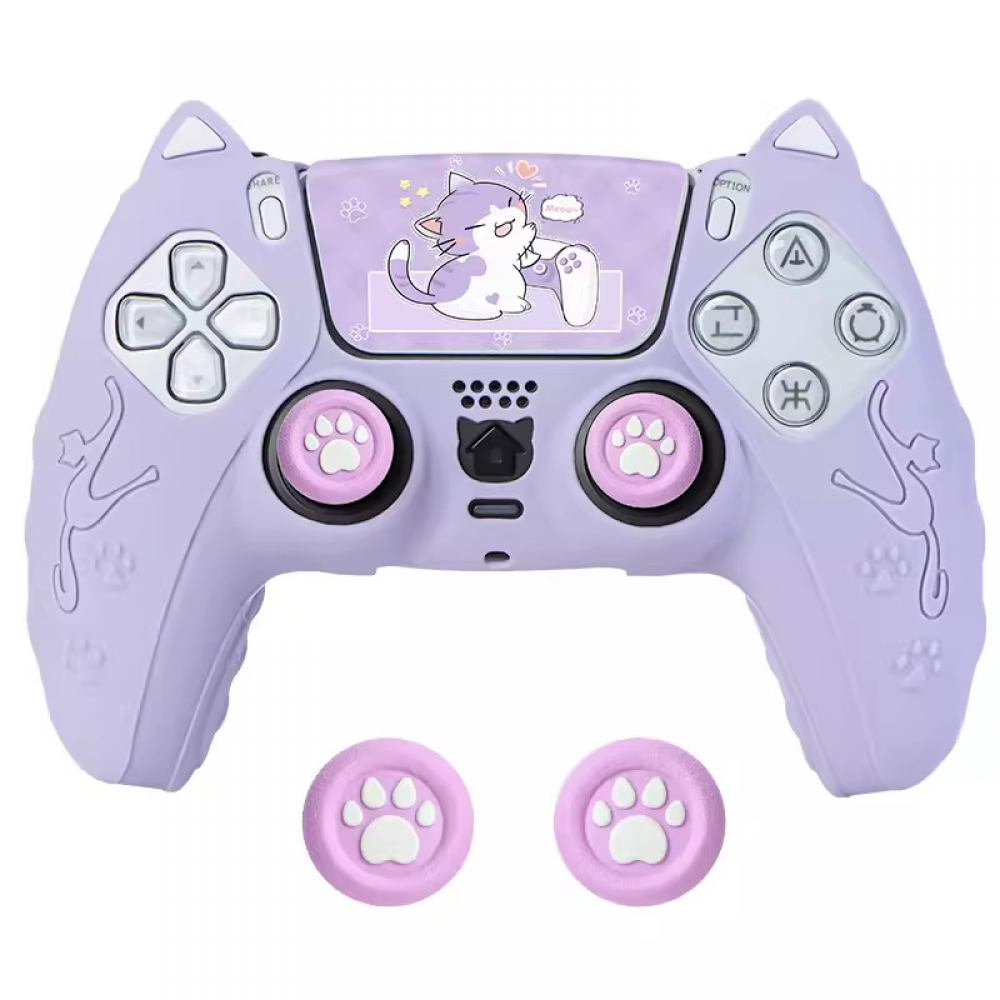 Funda protectora de silicona para mando de PS5, funda protectora con orejas de gato y tapa para joystick