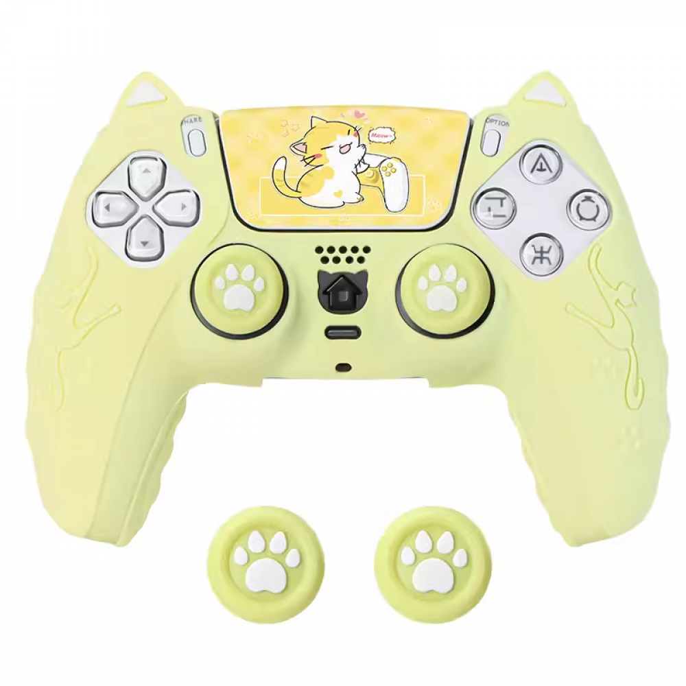 Funda protectora de silicona para mando de PS5, funda protectora con orejas de gato y tapa para joystick