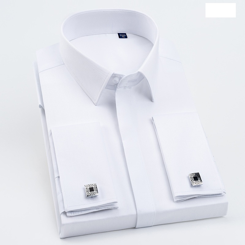Herren Kleid Shirts Langarm französische Manschette formelles Geschäft mit Manschettenknöpfen Shirts - Bild 3 von 4