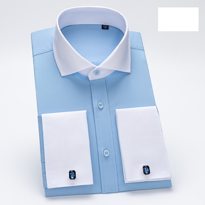 Herren Kleid Shirts Langarm französische Manschette formelles Geschäft mit Manschettenknöpfen Shirts - Bild 4 von 4