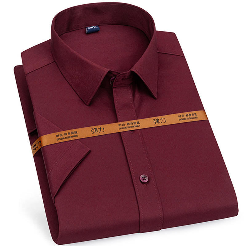 Men's Dress Shirts Business Short Sleeves Elastic Stretch Slim Fit Casual Shirts - Picture 19 of 21