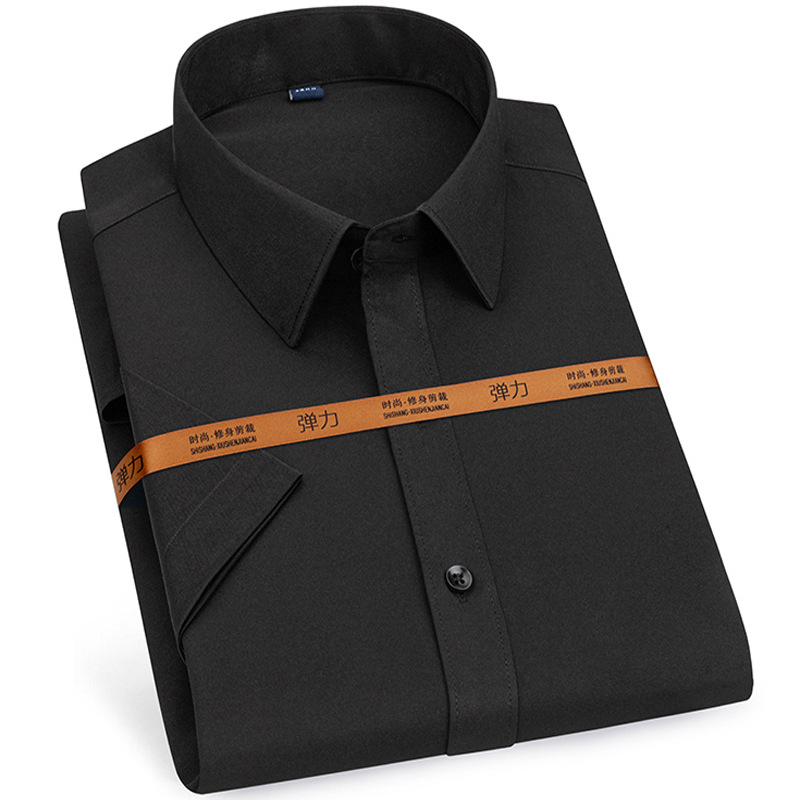 Men's Dress Shirts Business Short Sleeves Elastic Stretch Slim Fit Casual Shirts - Picture 21 of 21