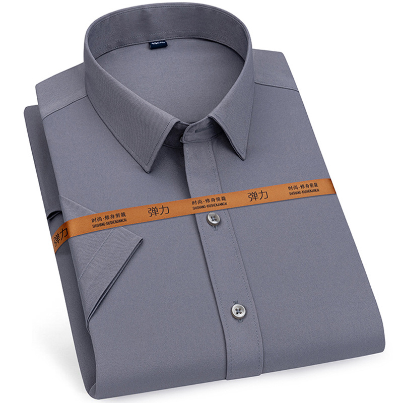 Men's Dress Shirts Business Short Sleeves Elastic Stretch Slim Fit Casual Shirts - Picture 20 of 21