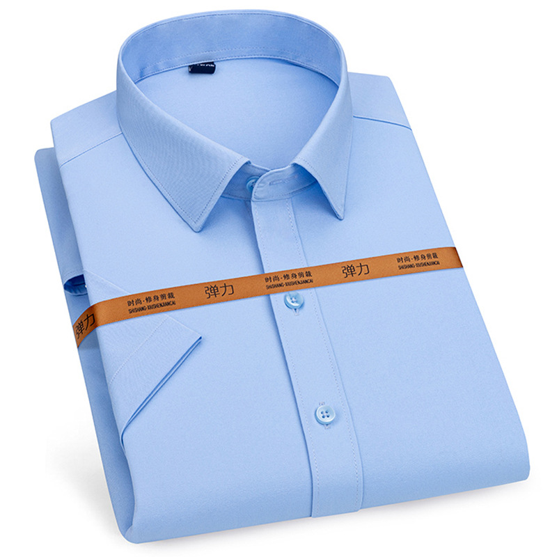 Men's Dress Shirts Business Short Sleeves Elastic Stretch Slim Fit Casual Shirts - Picture 15 of 21