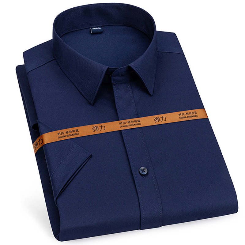 Men's Dress Shirts Business Short Sleeves Elastic Stretch Slim Fit Casual Shirts - Picture 18 of 21