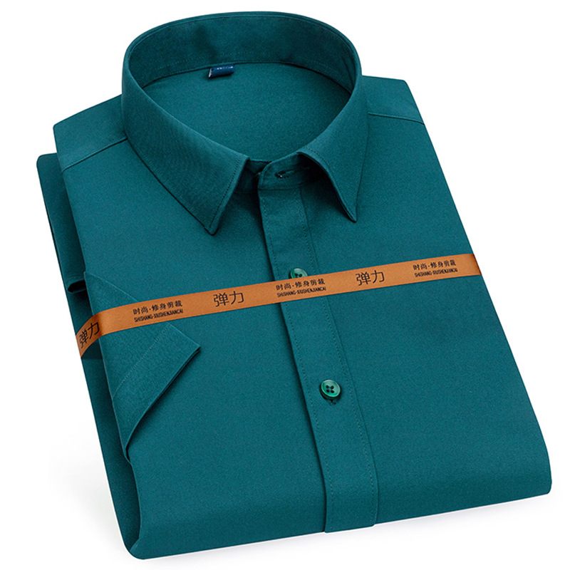 Men's Dress Shirts Business Short Sleeves Elastic Stretch Slim Fit Casual Shirts - Picture 17 of 21