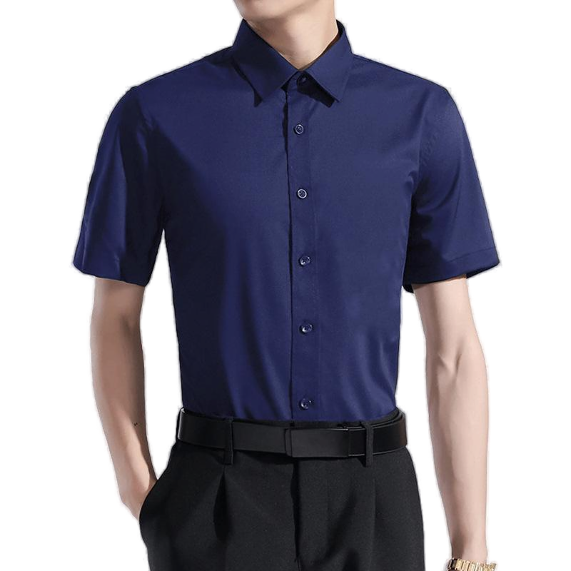 Mens Formal Shirts Office Short Sleeves Elastic Bussiness Casual Summer Shirts - Picture 10 of 14